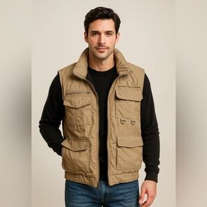 Stag Hill by Haband XL Fleece Lined Utility Hunting Vest 8 Pocket Khaki Workwear